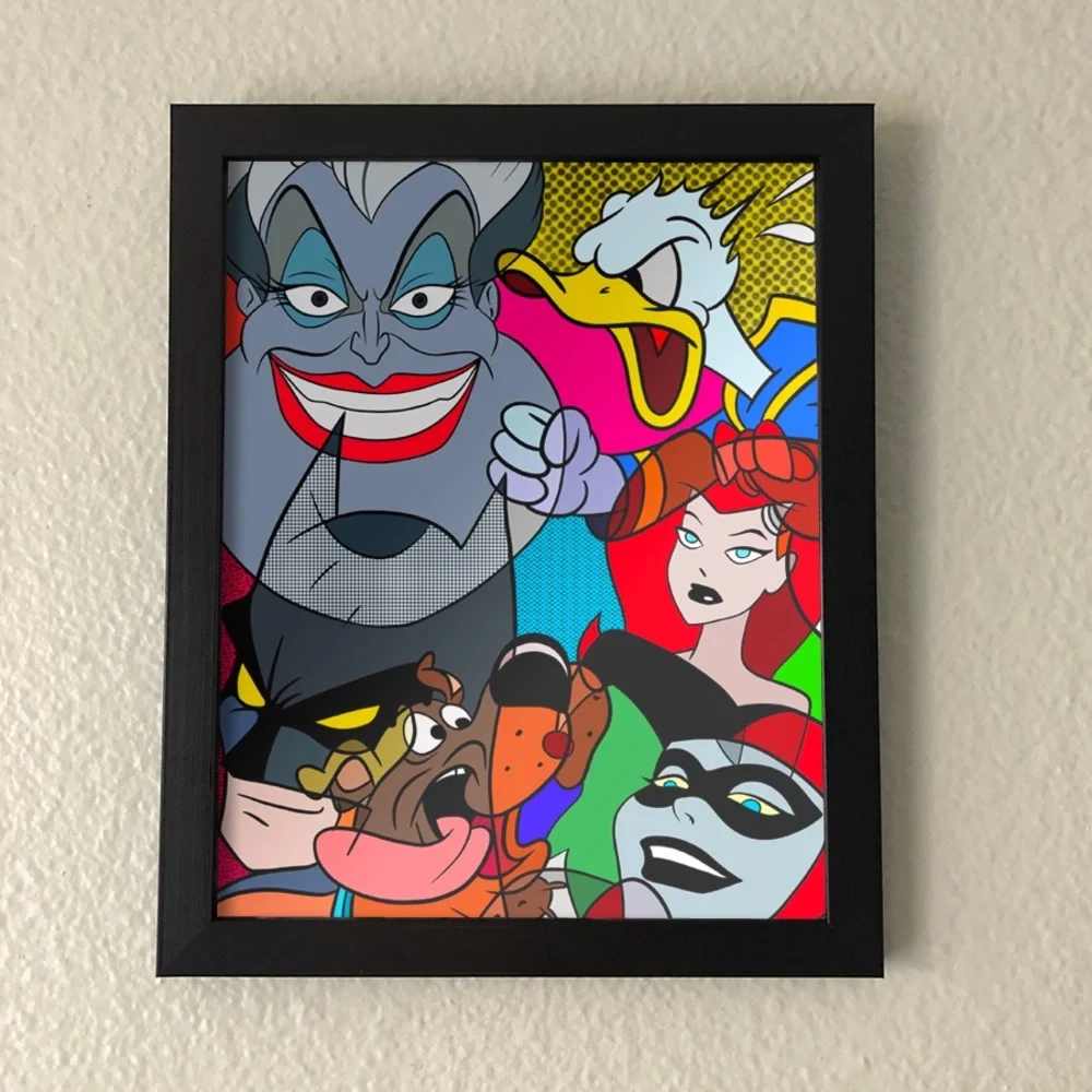Framed Cartoon Wall Art | Modern Pop Art Decor for Home, Office, or Gym